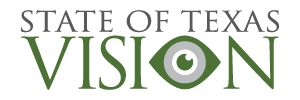 State of Texas Vision logo with eye illustration replacing "o" in "vision"