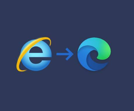 Illustration of IE logo changing to Edge logo