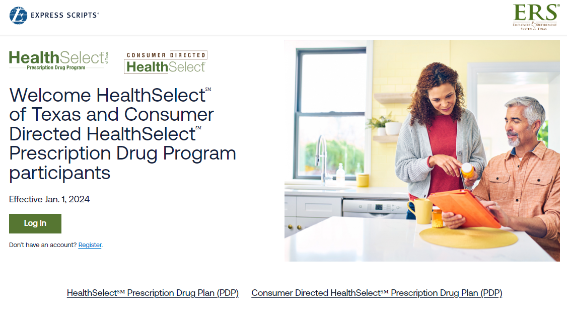 screen shot of the Health select prescription drug plan homepage