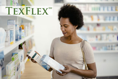 woman comparing healthcare items in store with Texflex logo